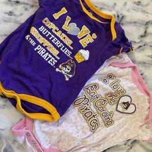 Purple and White Bodysuit Set with Playful Designs